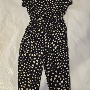 Heart Print Black and White Jumpsuit Girl Size 4-5 Cotton